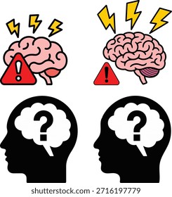Presents brain storm concept about mental health. Features question mark for medical design and problems.