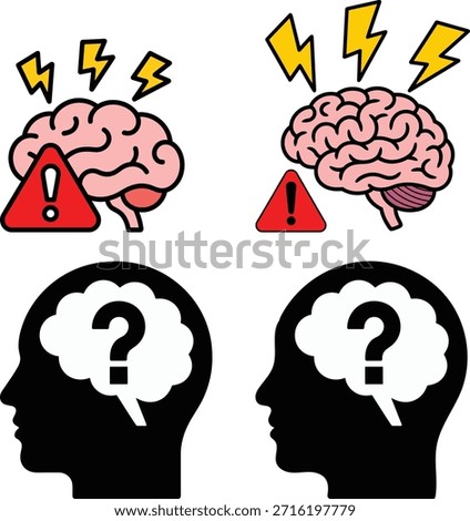 Presents brain storm concept about mental health. Features question mark for medical design and problems.