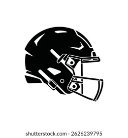 Presents a detailed graphic of an American football helmet with a face mask, set against a transparent backdrop, emphasizing its sleek design and clarity.