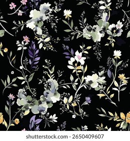 presents an elegant floral and foliage composition that wanders in a soothing world of pastel tones. Flowers in soft shades of orange, red and blue are placed in an aesthetic flow with delicate leaves