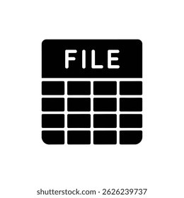 Presents a file sheet icon in a solid black vector design. It features a clear grid pattern against a transparent background, suitable for versatile use.