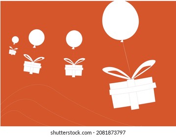 Presents are flying on the balloons. Elegant image for advertisiment.