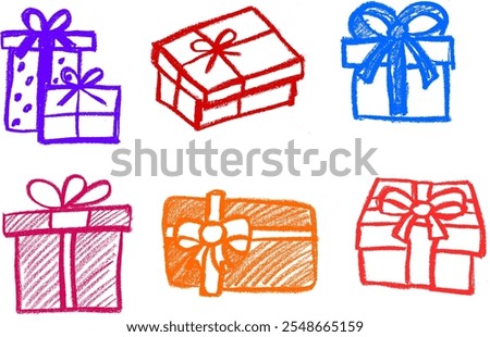 Presents and Gifts Crayon Chalk Drawing Vector Set