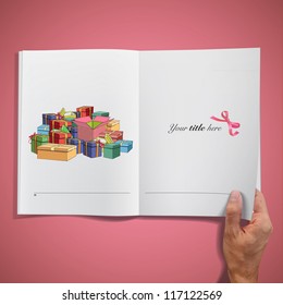 Presents inside a book. Vector design.