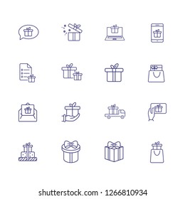 Presents line icon set. Gift boxes, gadget, online order. Celebration concept. Can be used for topics like delivery, internet store, shopping