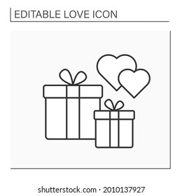 Presents line icon. Surprise for beloved person. Two gifts for special occasions. Love concept. Isolated vector illustration. Editable stroke