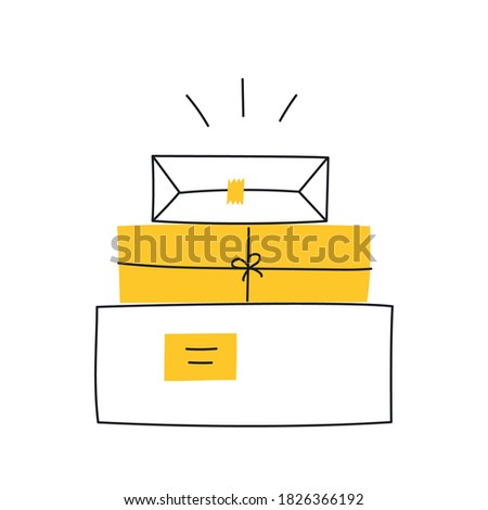 Presents, packages, parcels, or gifts. Delivery shipping concept. Cute cartoon boxes illustration on white.