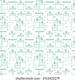 Presents pattern with surprise box and presents pile. Seamless vector background. Concept of party and celebrate. Gift box illustration.