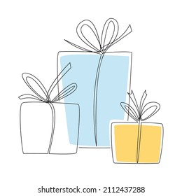 Presents pile for the New Year, Christmas, Valentine, Birthday and any Holiday. Continuous line drawn, modern minimalist style