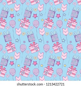 presents with ribbon bow and balloons background
