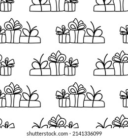 Presents seamless pattern doodle outline vector. Texture for background, label, print, packaging, merchandise, book, storefront, poster, fabric, wrapping, textile.