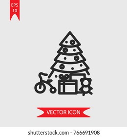 Presents under the tree vector icon, illustration symbol
