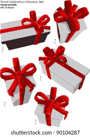Presents - Vector Celebration collection - 001 A selection of white gift boxes with large red bows