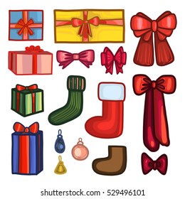 Presents, vector illustration, socks, bows
