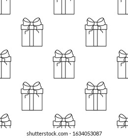 Presents,gift boxes seamless repeat pattern for wrapping paper.Red hand drawn gift boxes on a pink background.