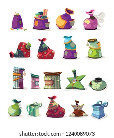 Presents.Vector set of various gift boxes and gift bags.Christmas gift bags.Gifts for the holidays.Shopping.Bright design.Vector Illustration