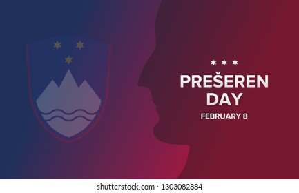 Preseren Day in Slovenia. Public national holiday in Slovenia. Anniversary of the death of the poet France Preseren. Culture and history. Poster, banner or background.