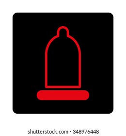 Preservative vector icon. Style is flat rounded square button, intensive red and black colors, white background.