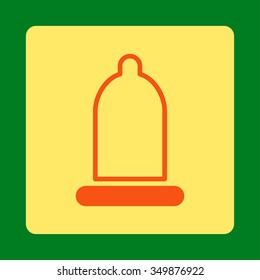 Preservative vector icon. Style is flat rounded square button, orange and yellow colors, green background.