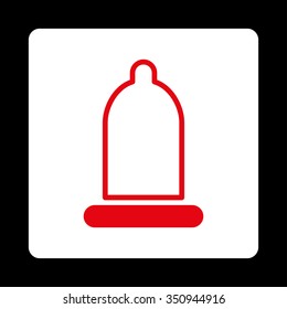 Preservative vector icon. Style is flat rounded square button, red and white colors, black background.
