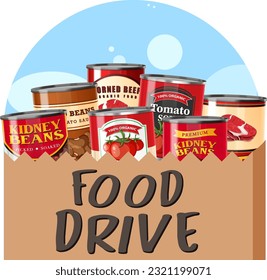 Preservatives canned food in the box illustration