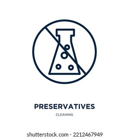 icono de conservantes de la colección de limpieza. Conservantes lineales delgados, conservantes, ícono de contorno orgánico aislado en fondo blanco. Signo de protectores de vectores de línea, símbolo para web y móvil