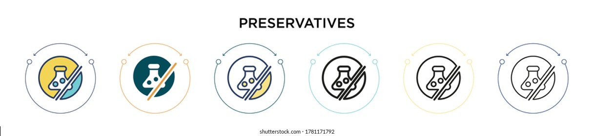 Preservatives icon in filled, thin line, outline and stroke style. Vector illustration of two colored and black preservatives vector icons designs can be used for mobile, ui, web