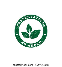 Preservatives no added vector green organic leaf icon.
Preservatives free, natural organic food package stamp