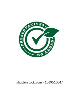 Preservatives no added vector green organic leaf icon.
Preservatives free, natural organic food package stamp