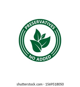 Preservatives no added vector green organic leaf icon.
Preservatives free, natural organic food package stamp