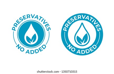 Preservatives No Added Vector Leaf And Drop Icon. Preservatives Free Seal Stamp, Natural Food Package Stamp