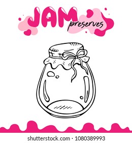 Preserve clipart, jam jar vector illustration for logo, label, recipes. Hand drawn jam preserves clipart for card, package. Doodle preserve, jam jar clipart. Sketch jam jar vector illustration.