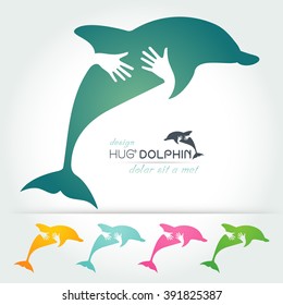 preserve Dolphin with hand,hug and heart concept,isolate object on white background Vector illustration