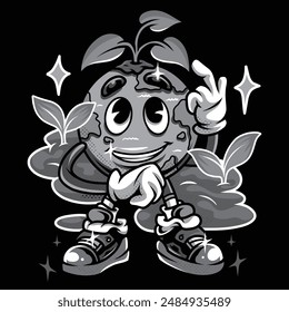 Préserver l'illustration en noir et blanc du dessin animé Earth Retro