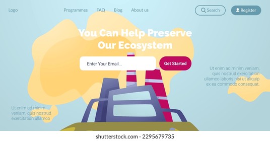 Preserve ecosystem and nature, care for ecology and saving our planet. Information about ecological initiatives. Website landing page template, internet site. Vector in flat style illustration