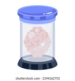 A preserved brain in a jar, flat icon