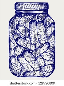 Preserved cucumbers in a jar. Doodle style. Vector EPS 8