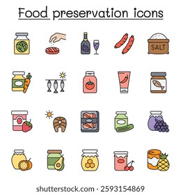 Preserved food icon set in color line style
