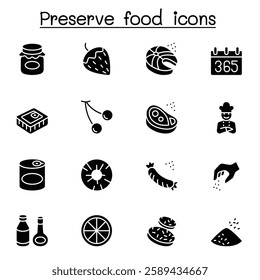 Preserved food icons set in glyph style