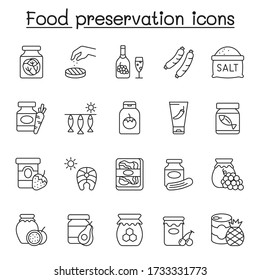 Preserved food icons set in thin line style