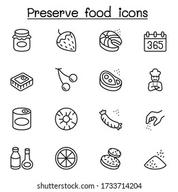 Preserved food icons set in thin line style