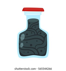 Preserved food in jars and cans. Glass jar with abstract vegetables, isolated icon on a white background. Cartoon vector illustration.