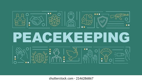 Preserving of peace word concepts dark green banner. Active military operation. Infographics with icons on color background. Isolated typography. Vector illustration with text. Arial-Black font used