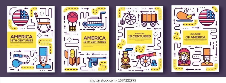 President Abraham Lincoln day with historical XIX (19) century elements flat icon set. Vector  national culture traditions. Art traditional, magazine, book, poster, abstract, banners, element.