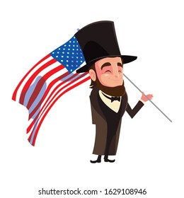 president abraham lincoln with flag usa on white background vector illustration design