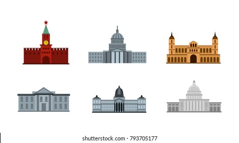 President building icon set. Flat set of president building vector icons for web design isolated on white background