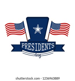 President day banner with two flags of United States and traditional hat. Vector illustration design