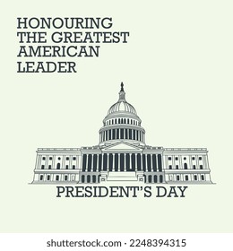 President day hand drawn vintage elements with big building isolated on white background.