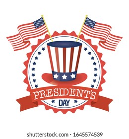 president day hat with usa flag seal stamp vector illustration design
