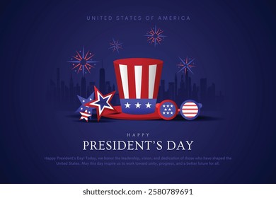 President day poster template. USA independence day celebration with Uncle Sam's American Hat and Firework rockets .4th of July promotion advertising banner template for Brochures,Poster or Banner.